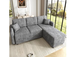 Canapé d'angle compressé droit fixe <strong>COVREO </strong> <strong></strong> 3 places Tissu gris