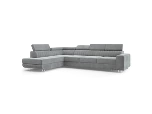 Canapé d'angle gauche convertible MASSENO 5 places Velours gris avec coffre de rangement