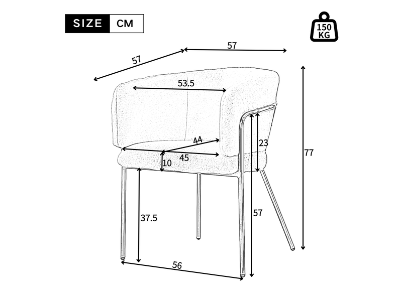  Chaise de salle à manger lot de 4 avec accoudoirs et pieds métalliques, imitation fourrure de lapin blanche  - Conforama C