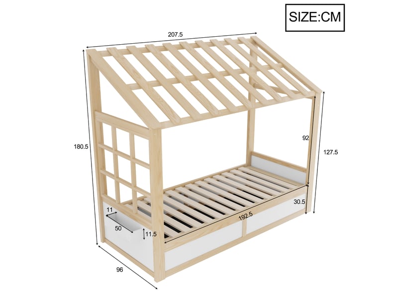  Lit coffre 90x200 cm coloris naturel bois massif  - Conforama C