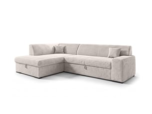Canapé d'angle gauche convertible <strong>AX LIVING </strong> <strong>Lucera</strong> 5 places Velours côtelé blanc avec coffre de rangement