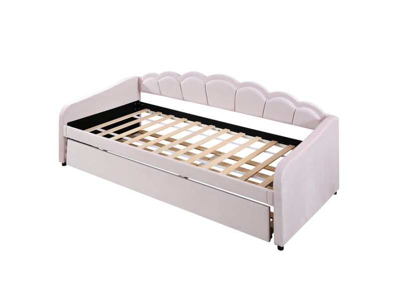  Canapé-lit 90x200 cm avec gigogne 90x190 cm et led, velours, rose, sans matelas  - Conforama E