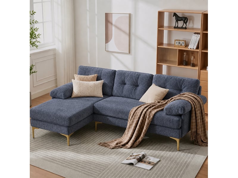  Canapé d'angle 3 places 187,5x130x79 cm méridienne réversible bois bleu, confort optimal  - Conforama B