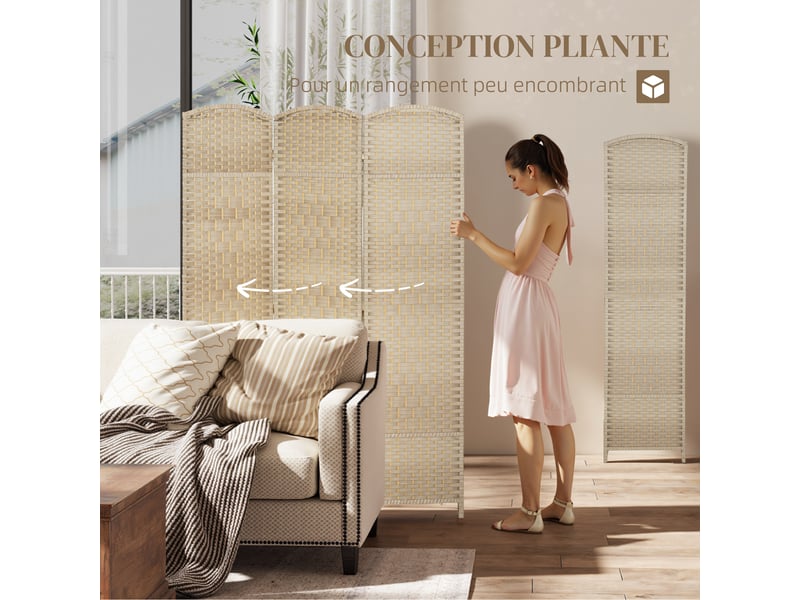  Paravent intérieur en bois 3 panneaux séparateur de pièce pliable pour salon chambre chêne 135 x 180 cm  - Conforama D