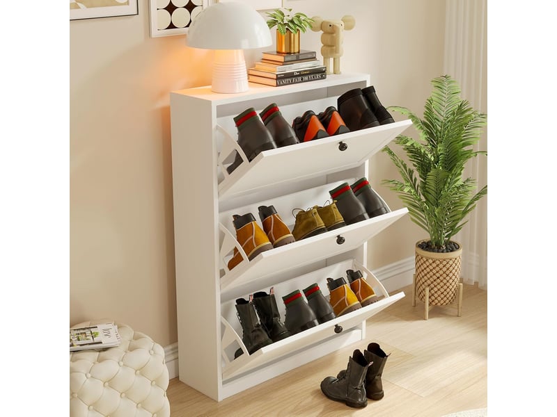  Étagère à chaussures étroite, meuble à chaussures 80x24x116cm (blanc)  - Conforama E
