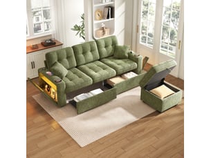 Canapé droit fixe OKWISH 3 places Tissu gris avec coffre de rangement