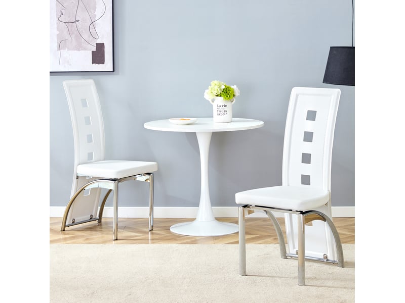  Lot de 2 chaises de salle à manger en pu blanc et métal argenté - 43 x 49 x 102,5 cm  - Conforama C