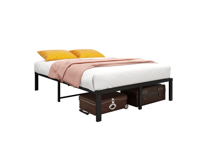  Cadre de lit 140x200 cm, sommier à lattes métalliques, rangement sous lit 31 cm, silencieux, tête de lit, charge 200 kg - noir  - Conforama A