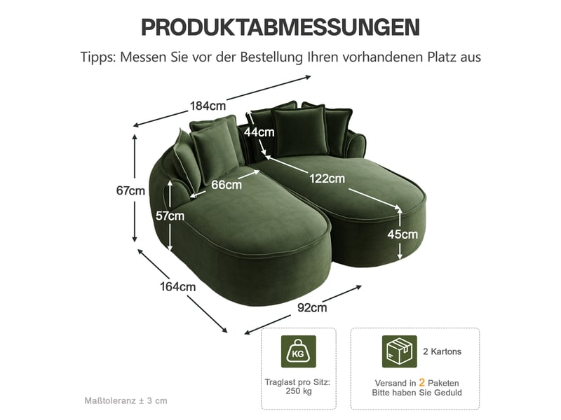  Canapé modulable - 184x164x67 cm - tissu chenille - configuration modulable - assise profonde - mobilier de salon - vert CozyNest - Conforama D