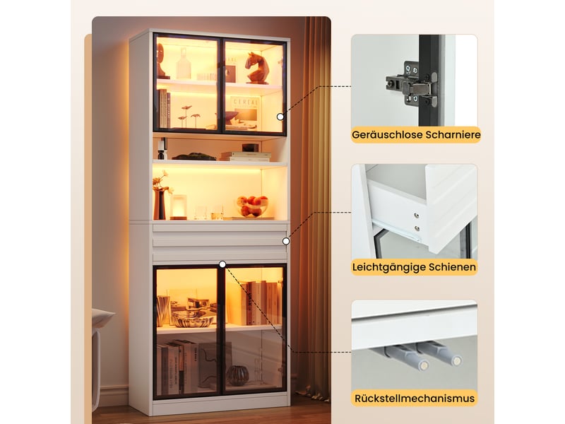 Vitrine blanche mdf 80x35x200 cm, meuble à 4 portes vitreées et 1 tiroir, rangement collection - Conforama E