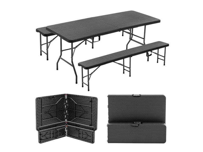  Set pique-nique pliable,180x74x43 cm,3 pièces,plastique,noir  - Conforama D