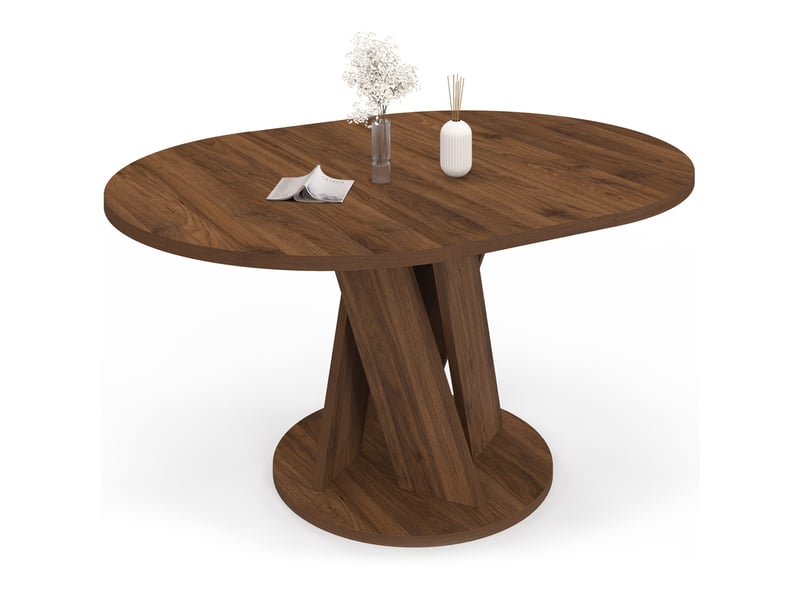 Table à manger extensible ronde jasmine 4-8 personnes pied central noyer 110-150 cm - Conforama A