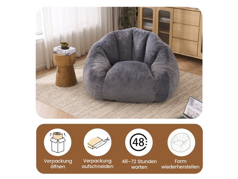  Pouf pour adulte en fausse fourrure gris clair W5378P504665 - Conforama E