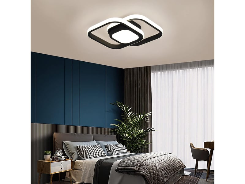  Plafonnier led 24 w, noir, 4000 k, 2000 lm, blanc neutre, carré – convient pour cuisine, balcon, couloir, chambre, sous-sol – ø 30 cm  - Conforama E