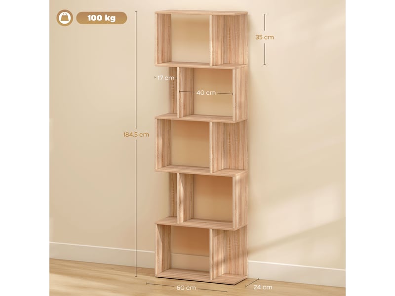  Bibliothèque en bois à 5 étagères avec séparateur, 60 x 24 x 184,5 cm, couleur bois  - Conforama E
