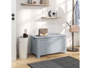 Coffre de rangement avec charnières de sécurité boîte de rangement en bois coffre à jouets couvercle gris rabattable