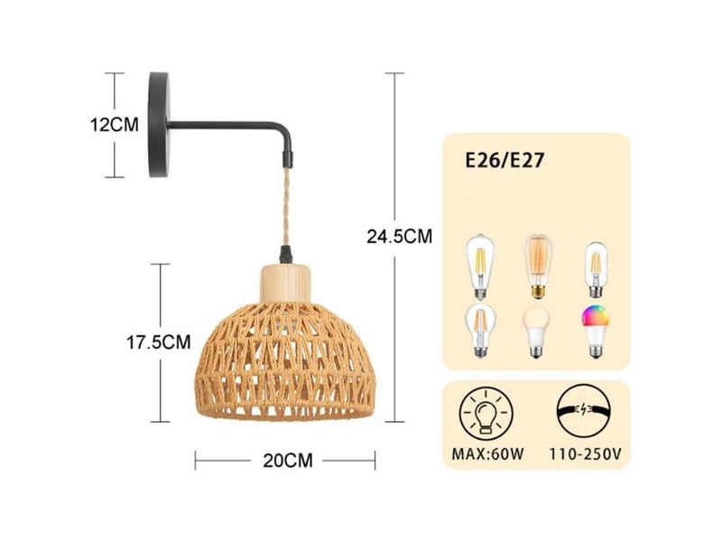  Applique murale en rotin – lampe murale moderne style bohème, éclairage intérieur pour chambre, salon, couloir, escalier  - Conforama D