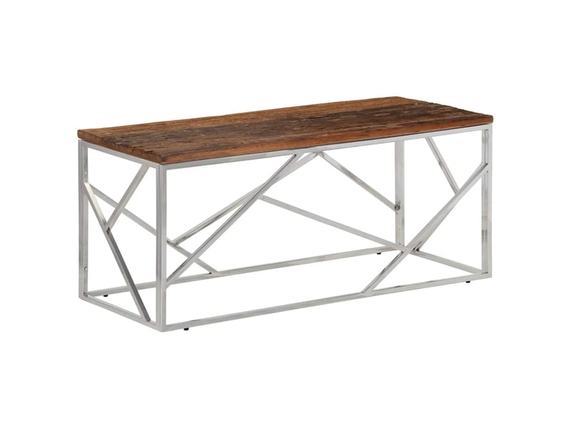  Table basse - table de salon - table à thé argenté inox et bois de mélèze massif  - Conforama A