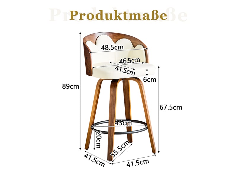 Lot de 2 tabourets de bar, tabouret de bar dossier fleur, bois courbé, assise pu, moderne, repose-pieds métal, blanc  - Conforama C