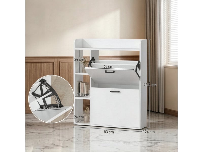 Meuble à chaussures,83x24x90,5 cm,15 paires,panneau de particules,blanc - Conforama C