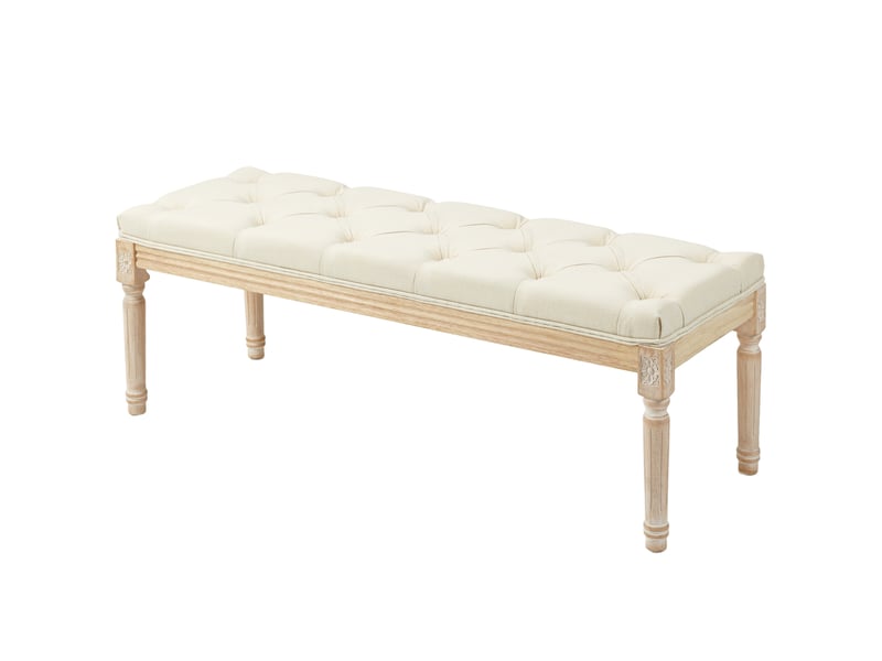 Tabouret capitonné style classique bois sculpté aspect lin beige - Conforama E