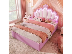 Lit avec rangement 140x200 cm <strong>MERAX</strong> <strong>lit enfant rose</strong> coloris rose