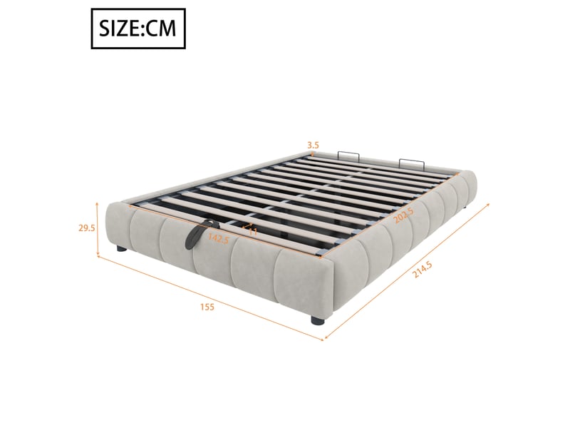  Lit double capitonné 140 x 200 cm, sans tête, bandeau led monochrome, hydraulique suspendu, beige  - Conforama E