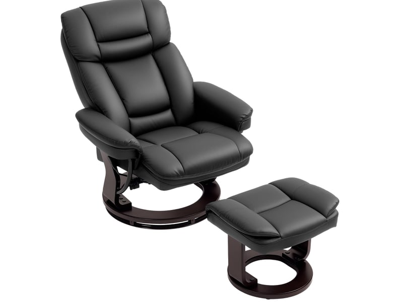  Fauteuil relax pivotant à 360 degrés avec repose-pieds et dossier inclinable en cuir synthétique noir  - Conforama A