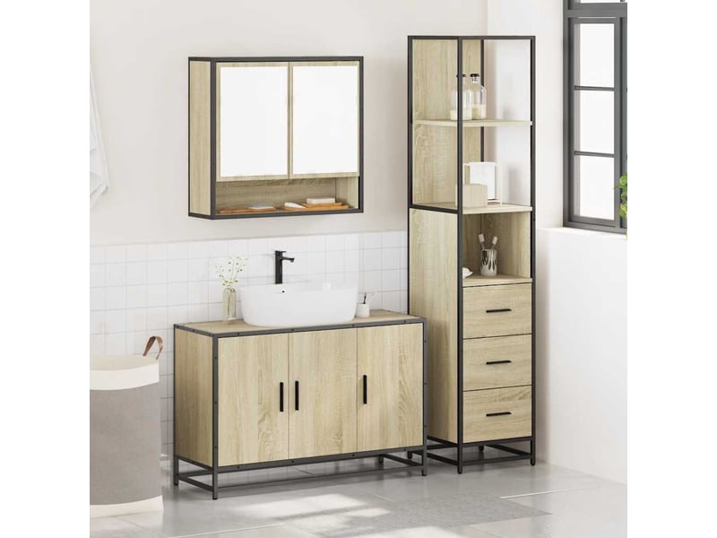  Ensemble de meubles de salle de bain 3 pcs chêne sonoma cf63770  - Conforama C