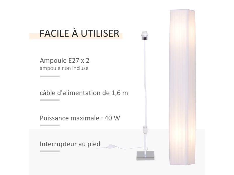  Lampadaire lampe sur pied de salon style moderne lampadaire sur pied avec interrupteur blanc acier  - Conforama R