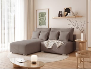 Canapé d'angle gauche convertible <strong>IDOHOME</strong> <strong>ELVO</strong> 3 places Tissu beige avec coffre de rangement