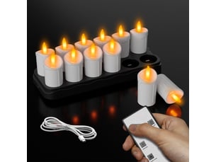 Lot de 12 bougies chauffe-plat led rechargeables sans flamme avec télécommande, minuterie et base de charge, décoration halloween, télécommande, noir et blanc