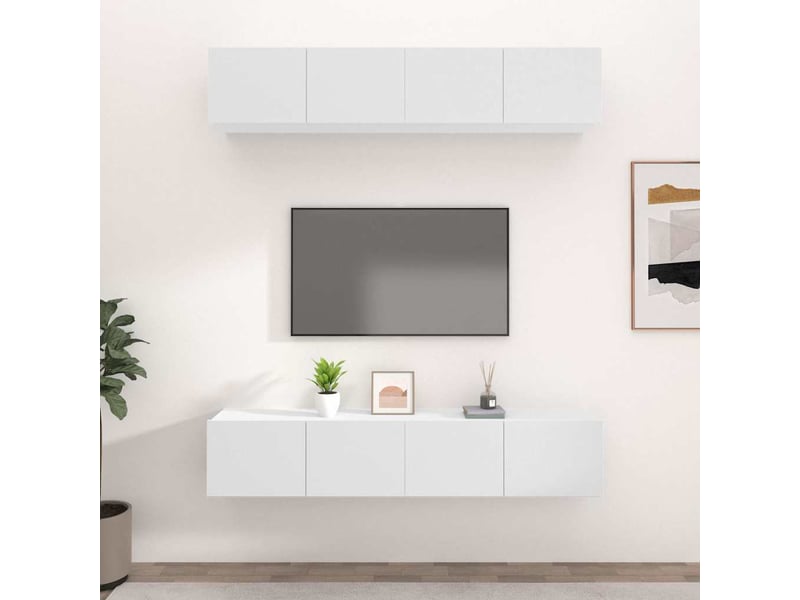  Lot de 4 meuble tv bas salon blanc 80x30x30 cm bois d'ingénierie shl42176  - Conforama B