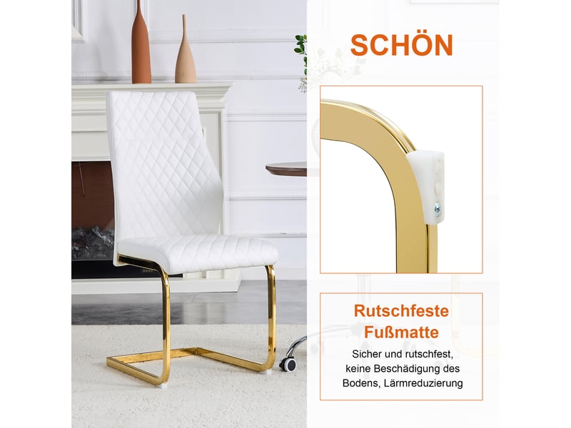  Ensemble table ronde et 2 chaises, plateau mdf effet bois 60 cm, sièges blancs matelassés et piètement doré  - Conforama W