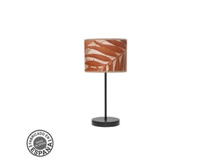 Fabrilamp moda lampe à poser noir terre cuite, abat-jour textile motif feuillage terre cuite, 1 x e14, 42 cm