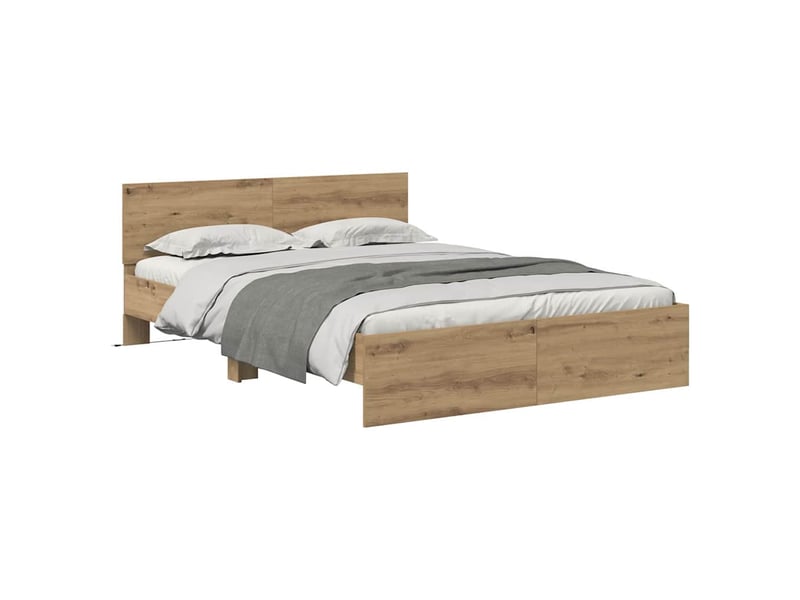  Lit double- lit adulte -  cadre de lit chêne artisanal 150 x 200 cm bois d'ingénierie  - Conforama B