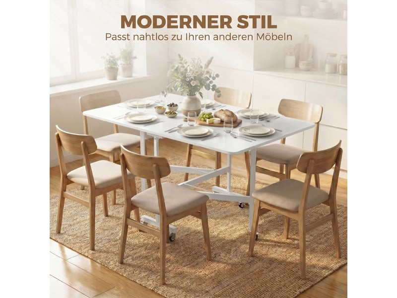  Table à manger pliante sur roulettes pour 4-6 personnes 120 cm, roues avec freins, style industriel, 2 abattants, blanc  - Conforama A