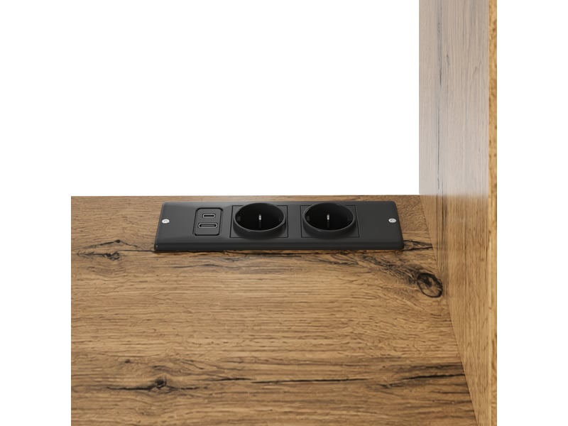 Armoire de cuisine salle à manger vaisselier scandinave chêne avec led et prises usb meuble de rangement portes vitrées - Conforama R