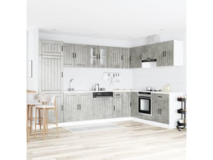 Meuble sous évier 2 pcs gris béton bois d'ingénierie