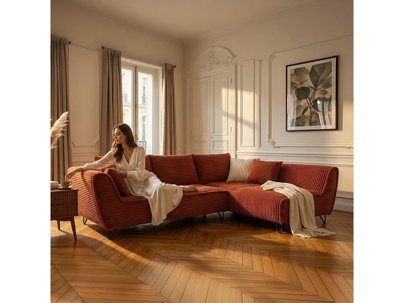  Canapé taormina - velours côt. Cinamon - angle d - convert. - 4 pl 3CA59.AM.4AC.D.09 - Conforama B