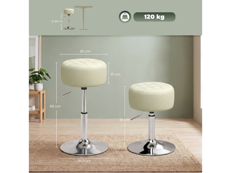  Tabouret de bar en similicuir blanc, hauteur réglable, pivotant à 360° et assise moelleuse.  - Conforama E
