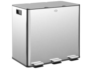 Poubelle de cuisine tri sélectif 3 compartiments en acier argent 61,9x36,6x43,2 cm