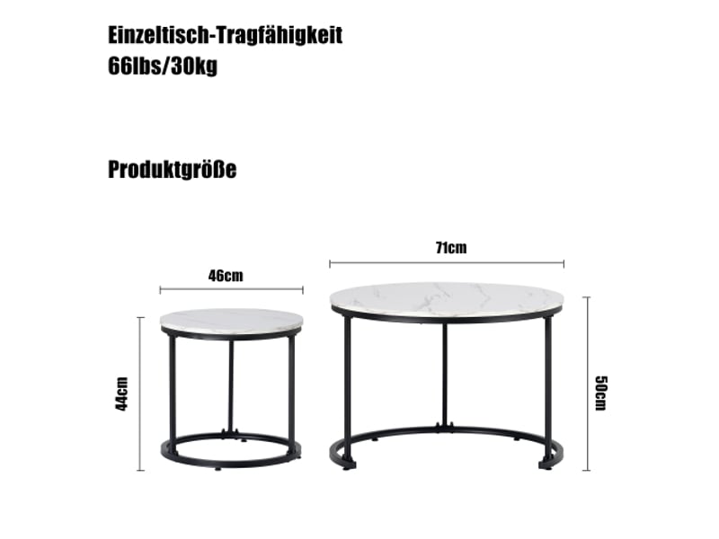  Table basse moderne lot de 2 tables gigognes rondes | ensemble imbriqué pour salon,blanc  - Conforama C