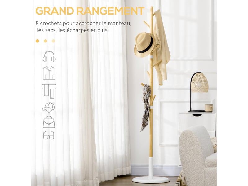  Portemanteau sur pied avec 8 patères en bambou et mdf ø 37,8x175,6 cm  - Conforama E