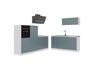 Vicco cuisine, bleu-grisblanc, 220cm plan de travail marbre