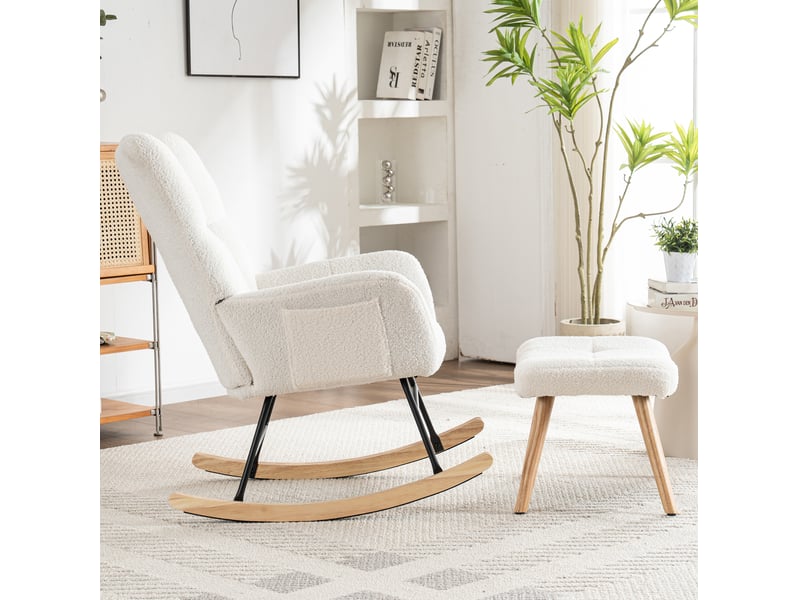  Fauteuil à bascule tcqpz blanc avec repose-pieds 49 x 38 x 38 cm en bouclette  - Conforama B