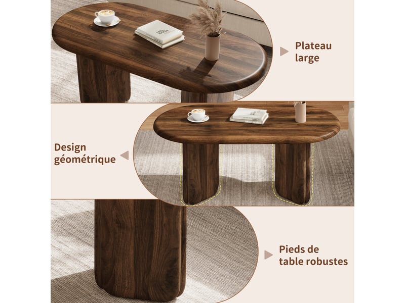  Table basse 99x50x40 cm - piétement rond original - design épuré - charge max 40 kg - plateau stable - naturel ABC - Conforama D