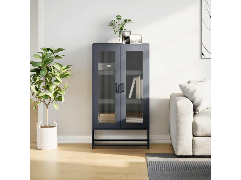  Buffet haut - bahut - meuble de rangement anthracite 68x39x123 cm acier  - Conforama D