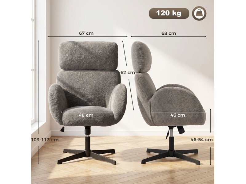  Fauteuil de bureau gris effet velours, réglable avec appuie-tête ajustable  - Conforama C