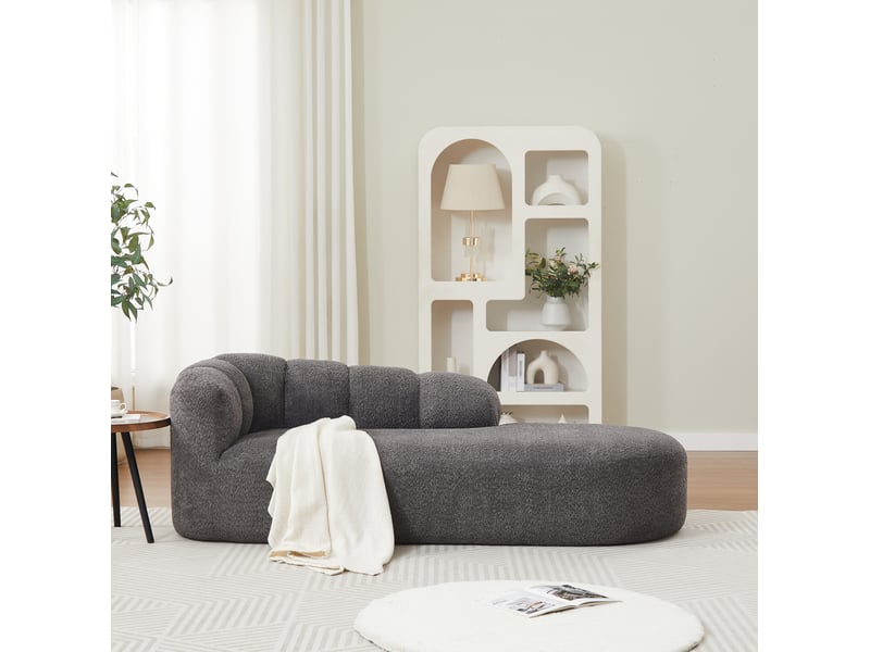  Méridienne 2 places avec dossier ondulé et assise rembourrée, pour salon ou chambre, en chenille gris anthracite  - Conforama C